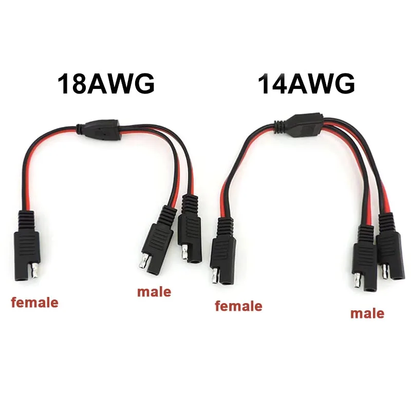 Kabel ekstensi daya SAE 18AWG 14AWG 1 betina ke 2 jantan, adaptor kabel ekstensi daya SAE colokan pemutus koneksi cepat w28