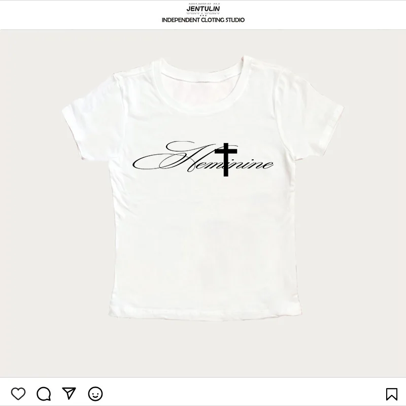 Y2k Gothic Kleidung Ästhetische kruzifix Druck Baby Tees Frauen Streetwear Casual Kurzarm T-Shirt Harajuku Oansatz Crop Tops