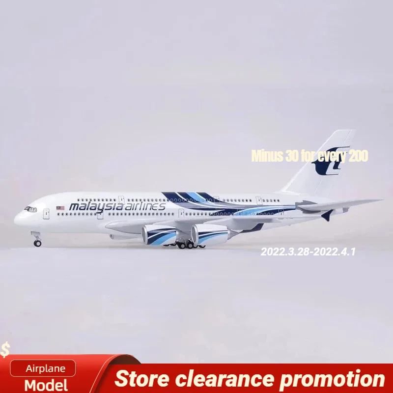 

46CM 1/160 Airplane Airbus 380 A380 Malaysia Airline Model Light Wheel Diecast Plane Collection Airliner Gift Toys Kids Display