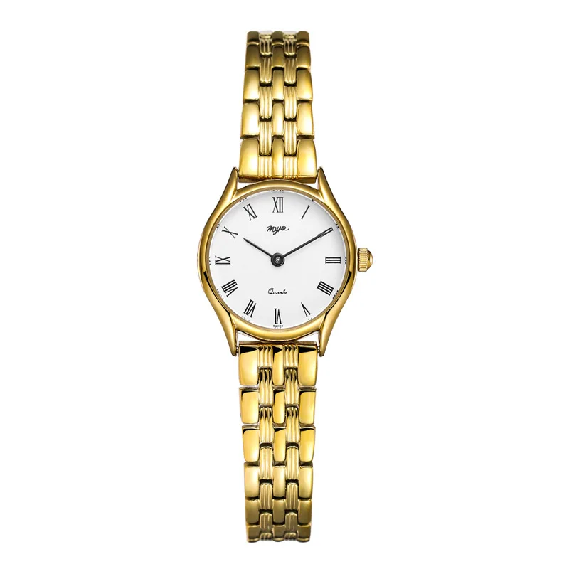 ساعة يد نسائية أنيقة طراز عتيق كلاسيكي بسوار فولاذي بسيط صغير ساعة ذهبية اختيار راقي هدية مثالية للنساء. #5