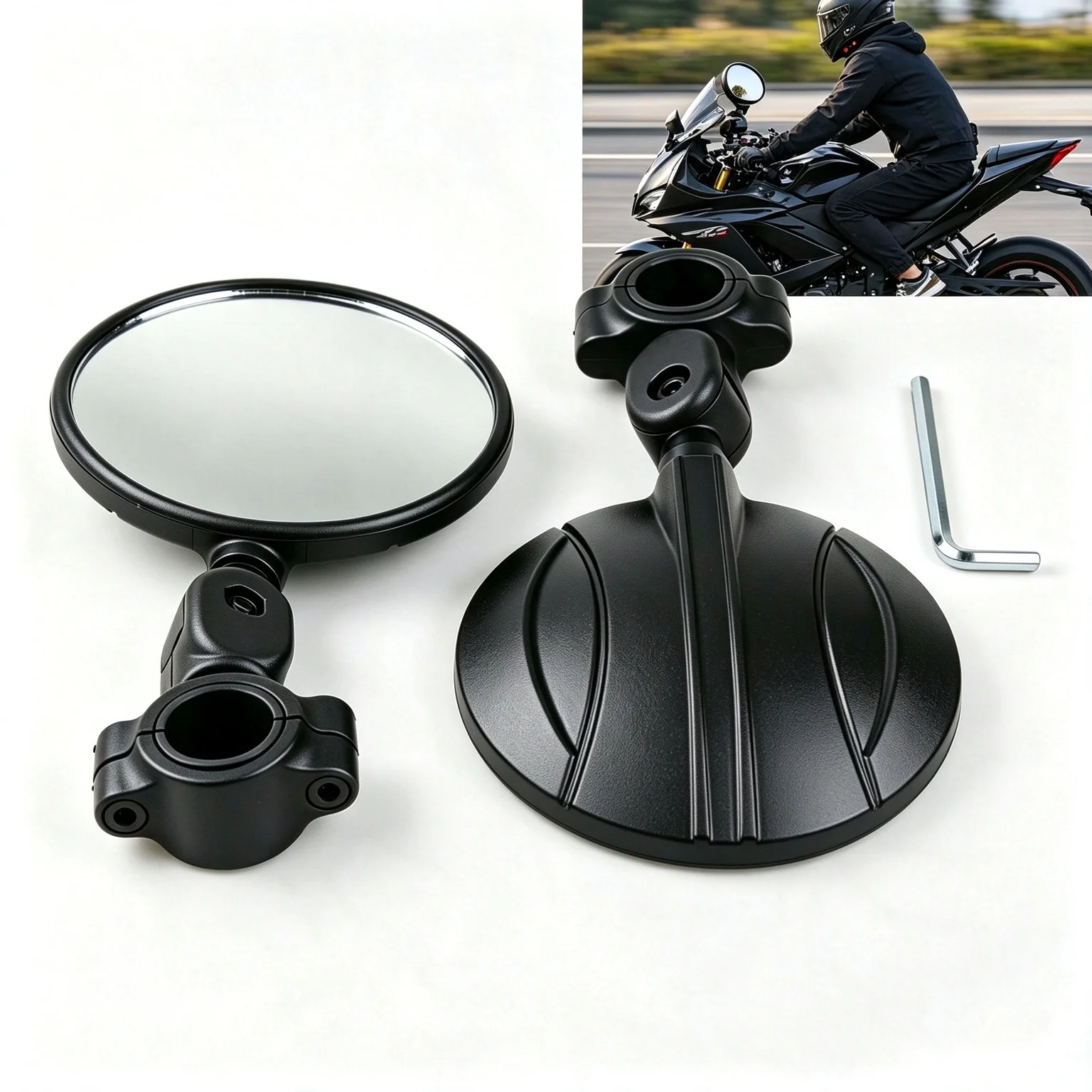 A Pair Circular Motorcycle Rearview Mirror, Wide Angle Side Mirror, Universal Off-road Motorbike Handlebar Accessories