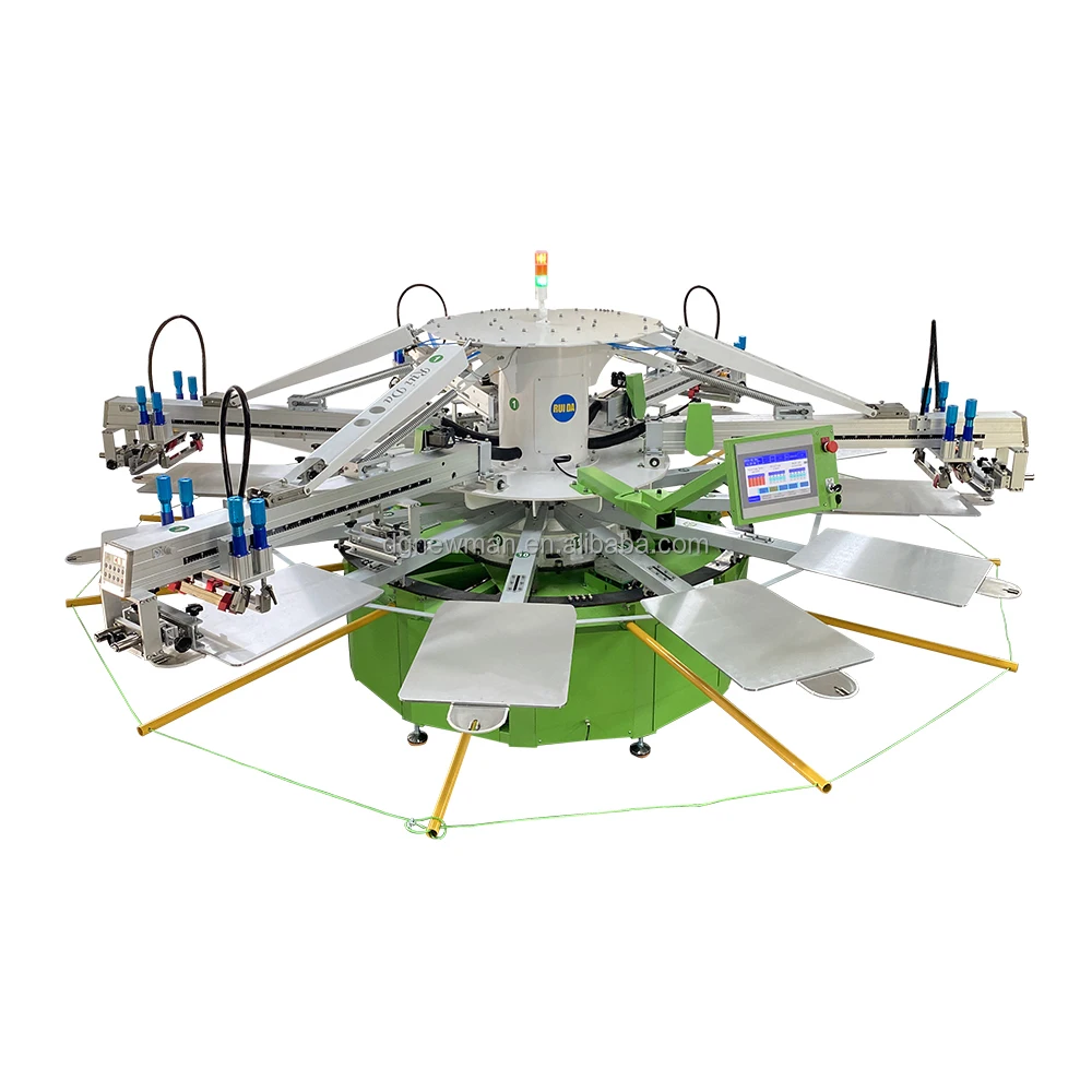 طابعة الأخطبوط الأوتوماتيكية المسطحة 5 ألوان 12 محطة آلة طباعة الشاشة الدائرية