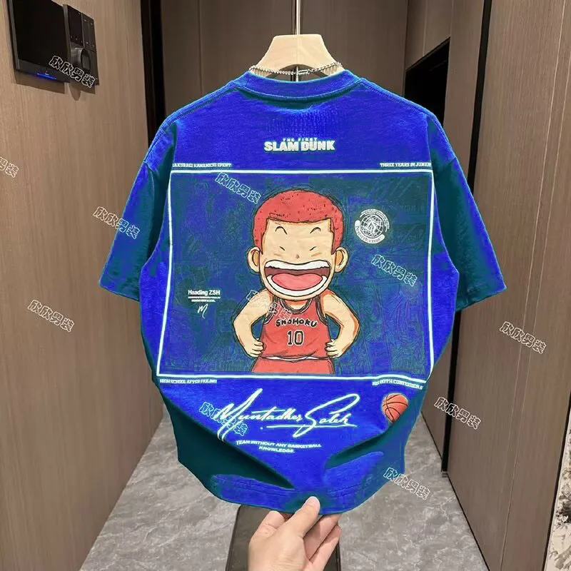 【M-8XL】تي شيرت رجالي كبير الحجم كاجوال فضفاض ياباني مطبوع عليه الرسوم المتحركة سلام دونك مناسب للرجال والنساء #4