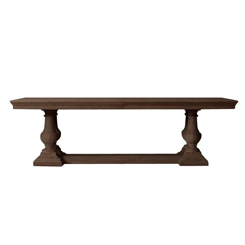 Rural North American Black Walnut Solid Wood Dining Table French Retro Logs European Style Fan Long For 10 People