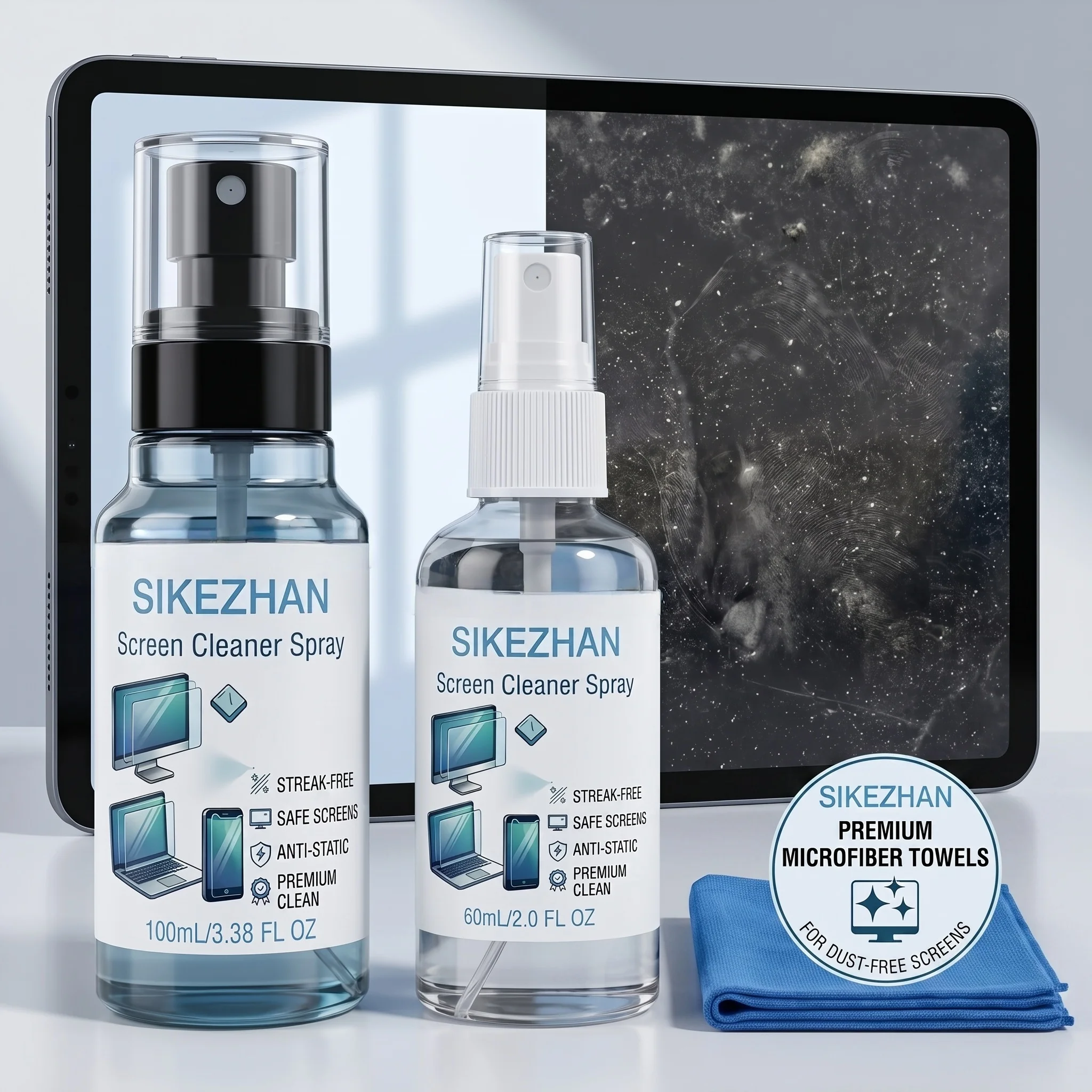 

Safe Screen Cleaner Liquid Kit with Microfiber Cloth Gentle Anti Static No Residue Universal Care for TV Laptop Phone Monitors