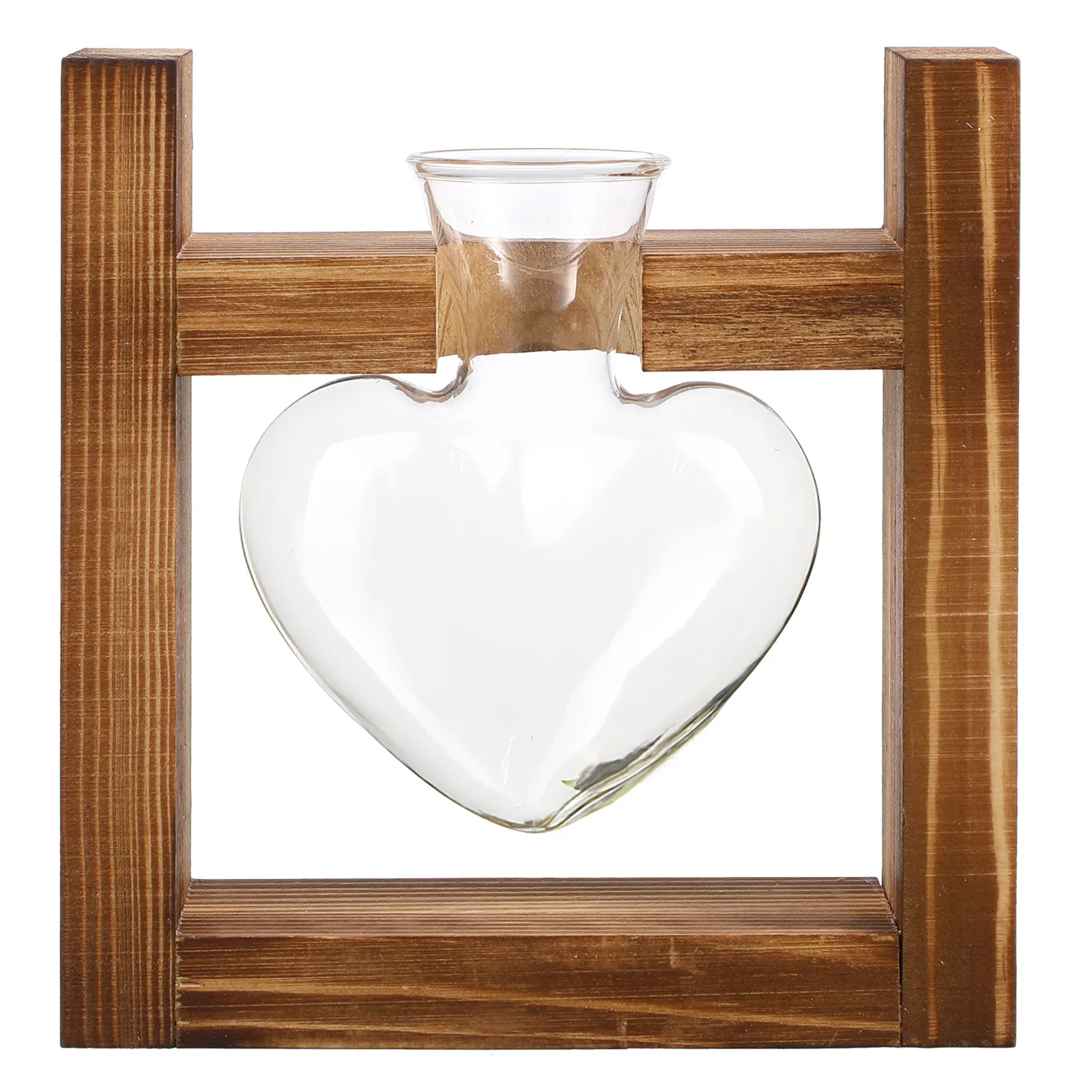 

1pc Retro Heart Vase Hydroponic Hydroponic Plant Vase Planter Stand Decor Plants Bulbs Flowers Terrarium Wooden Base Home Gift
