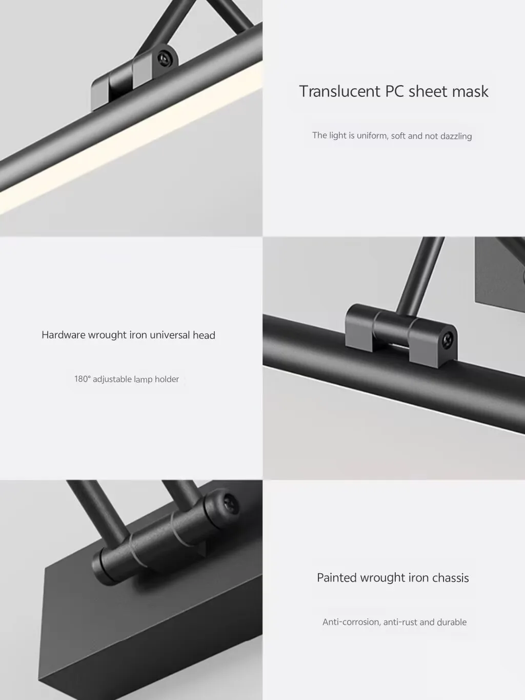 Simple LED vanity light, foldable and extendable, makeup mirror lamp, moisture proof and fog proof for bathrooms, mural lamp