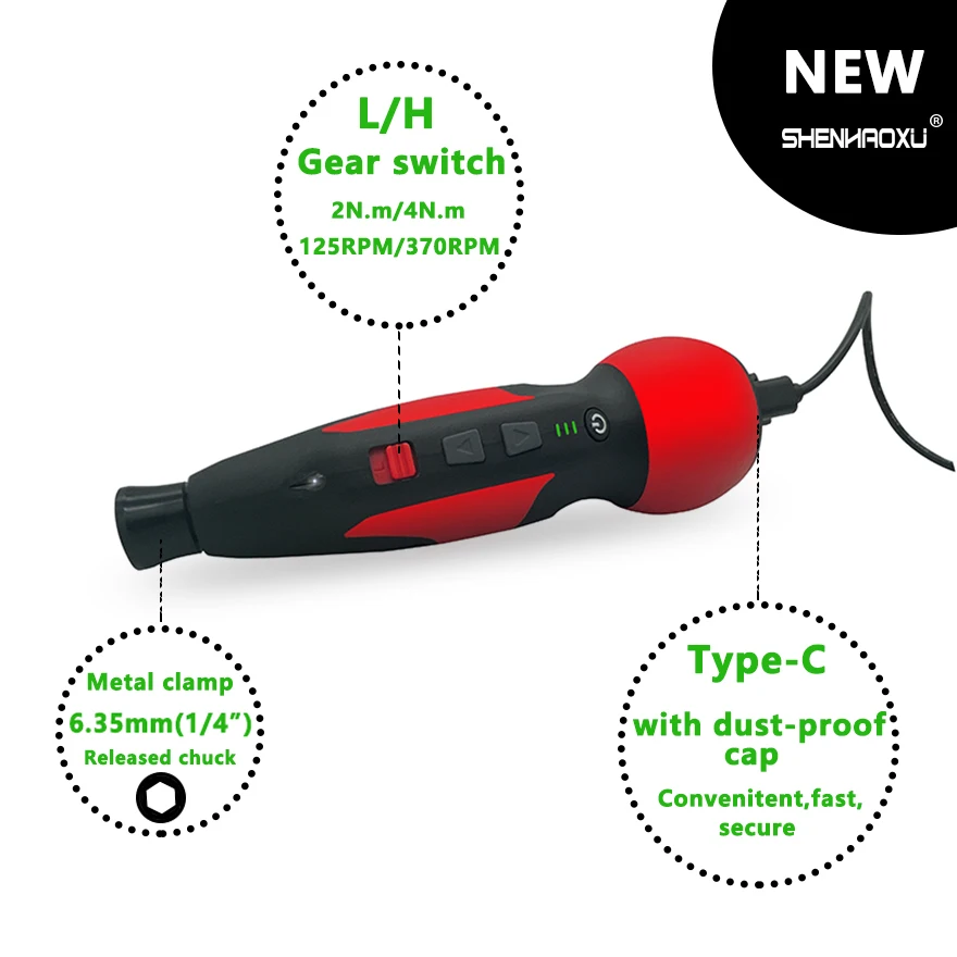 Mini Electric Screwdriver Adjustable Big Torque Two Speed Drill 3.6v USB Rechargeable Removable Battery Replaceable Power Tools