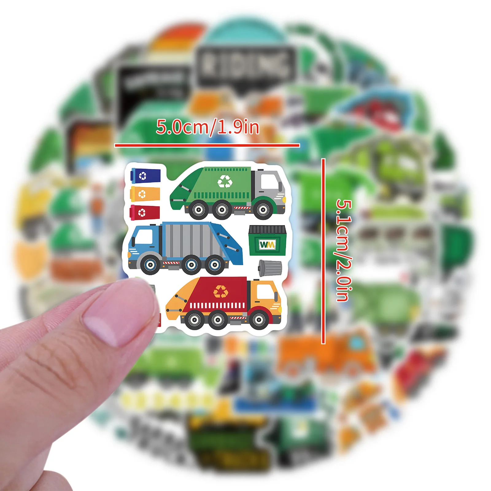 쓰레기 트럭 스티커, 가방, 스케이트보드, 노트북, 수하물, 전화, 자동차 스타일링, DIY 데칼, 페가티나스, 60 개