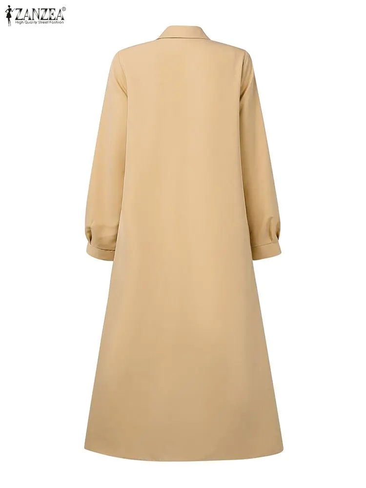 Elegante abito camicia autunnale 2025 ZANZEA donna elegante bavero collo manica lunga abiti da ufficio solido OL lavoro vestito estivo bottone Robe
