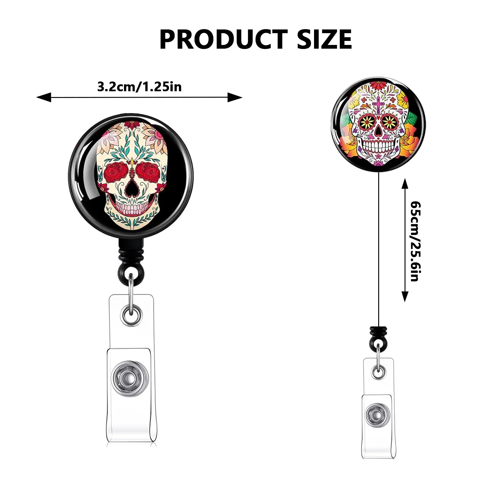Halloween-Schädel-Abzeichenhalter, Clips, einziehbarer Schlüsselanhänger, mexikanischer Tag der Toten, Ausweisrolle, Schlüsselanhänger für Arzt, Krankenschwester