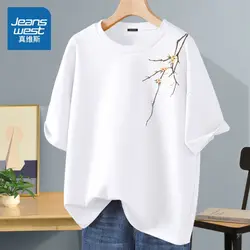 Summer Pure Cotton T-shirt, Casual Printed Top, O-neck Short Sleeve Basics Casual Pullovers Loose Women Clothing