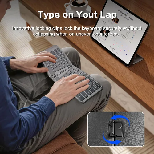 Imagen 2 del producto Teclado Bluetooth plegable ergonómico, teclado portátil compacto dividido para viajes de negocios, teclado inalámbrico recargable plegable