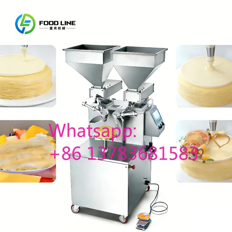 

Custom Automatic Mille Crepe Cake Layer Spreading Machine Double Hopper Cream Coating Machine for Bakery Shop Pastry Production