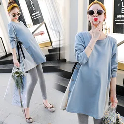 Korean Fashion Cotton Maternity T-shirt Casual Clothes for Pregnant Women Long Sleeves Pregnancy Tops Plus-Size Spring