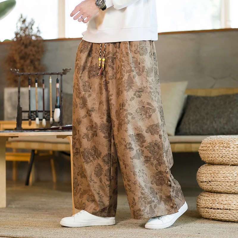 Chinese Traditional Dress Plus Size Wide Leg Pants Loose Oversized Straight Trousers Men Clothing Tai Chi Kung Fu Tang Suit Male