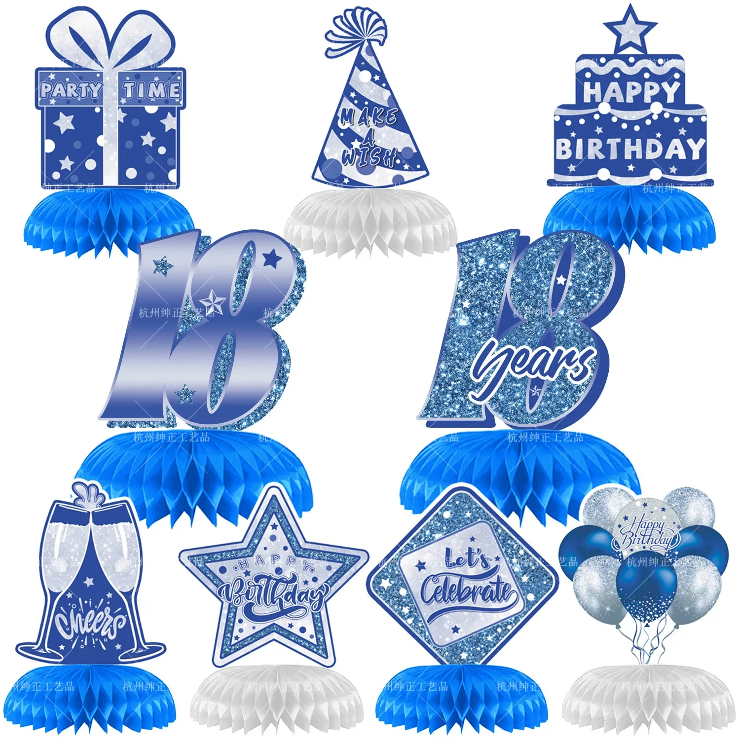 Blue Silver 18th Birthday Balloons Honeycomb Ball Table Oranments Happy 18 20 30 40 50 60 70 80th Birthday Party Decor Ballon