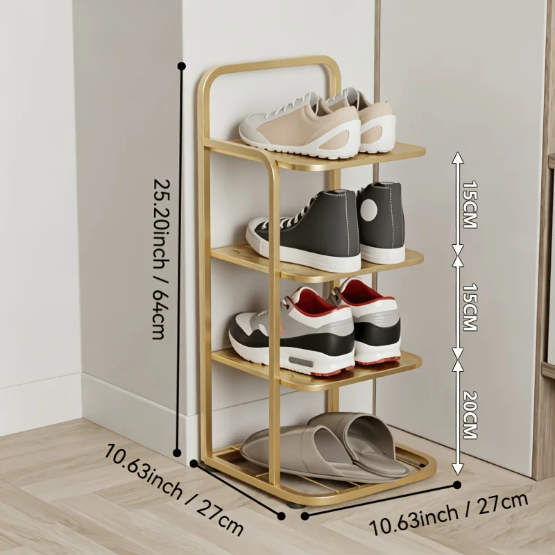 Narrow vertical shoe rack for the entryway—slim metal organizer available in 4, 6, or 8-tier options;freestanding unit ideal .