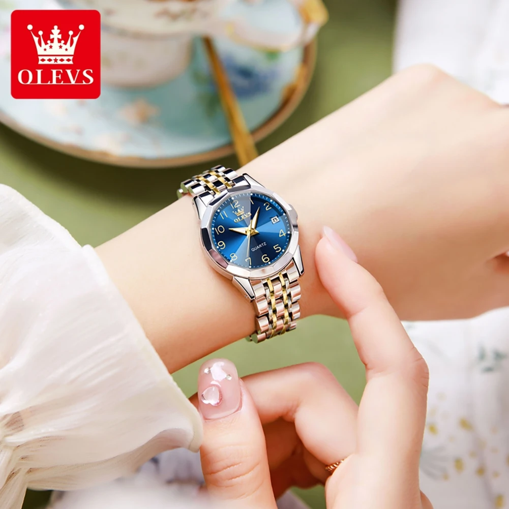 OLEVS New Quartz Watch for Women Rhombus Mirror Number Dial Solid Stainless Steel Waterproof Elegant Luxury Original Hand Clock