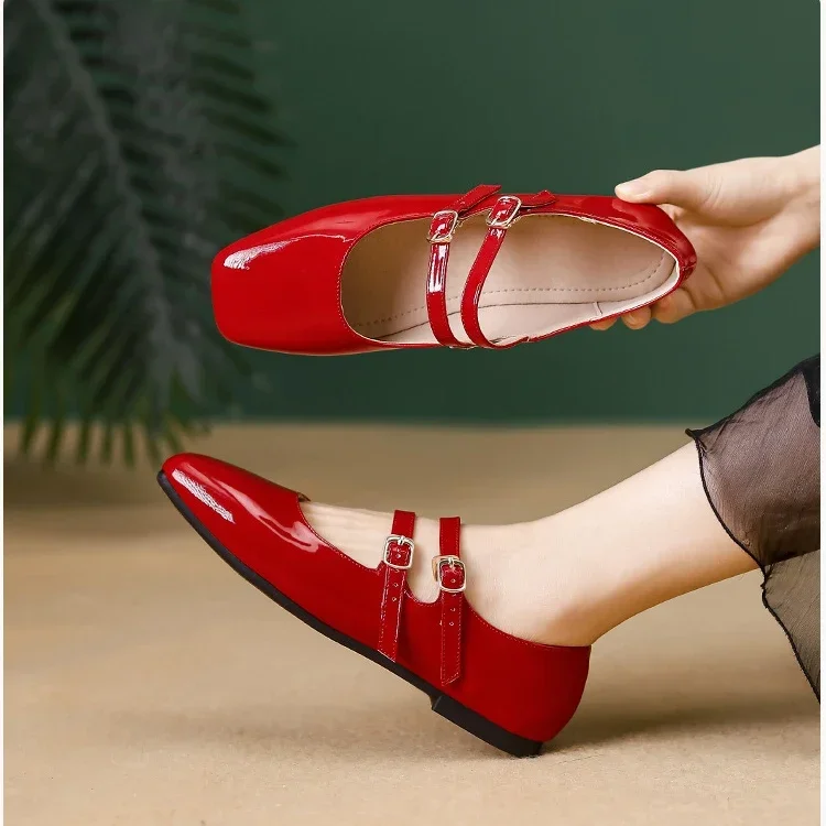 Women Flats Fashion Square Toe Shallow Mary Jane Shoes Soft Casual Ballet Shoes for Women Multicolor Shoes Size 44