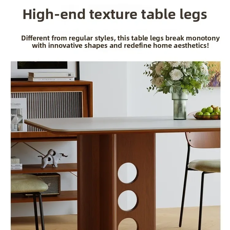 French retro dining table and chairs, combined antique household wind tunnel, dining table small apartment rock slab,