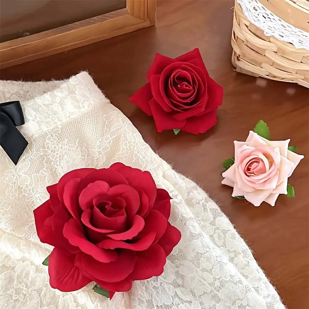 Cloth Flower Hair Clip Seaside Vacation Headwear Hair Accessories Rose Flower Hairpin Red Side Clip Rose Headdress Gifts