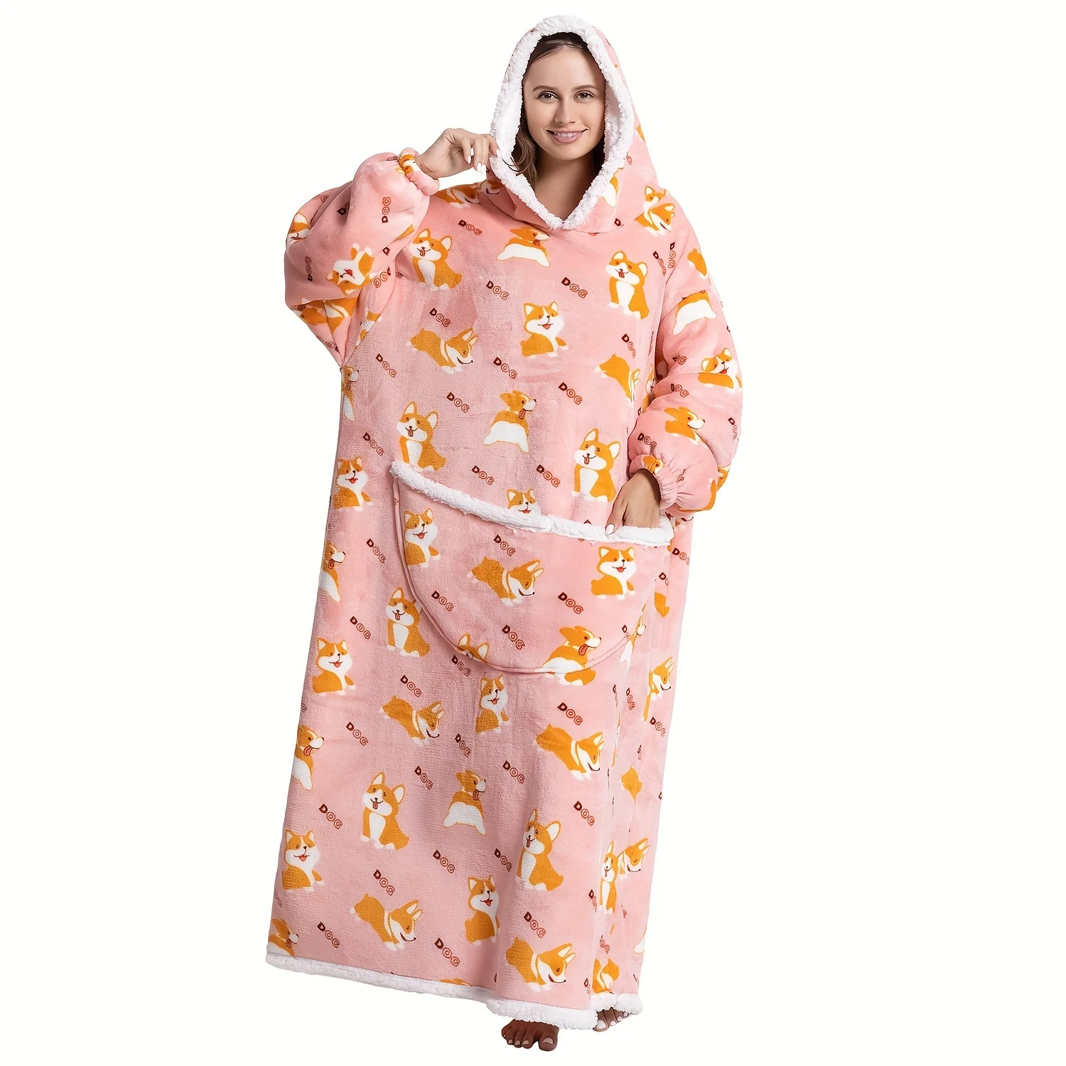 

Preppy Animal Print Wearable Blanket Hoodie - Oversized Cozy Flannel Sweatshirt for Adults. Hand Wash Only.