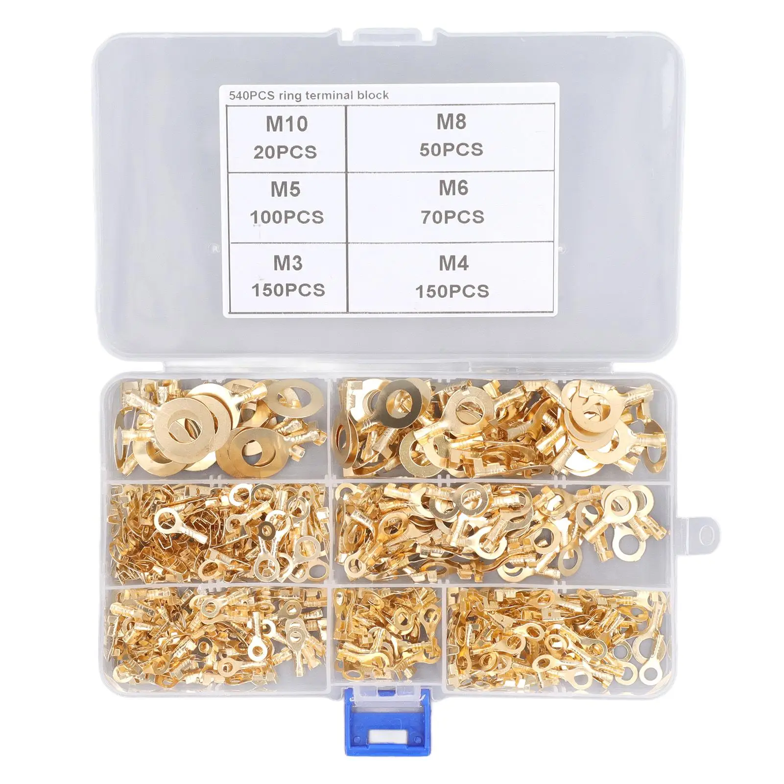 540Pcs Gold Brass Terminal for M3 M4 M5 M6 M8 M10 O Shape Terminal Wire Connector