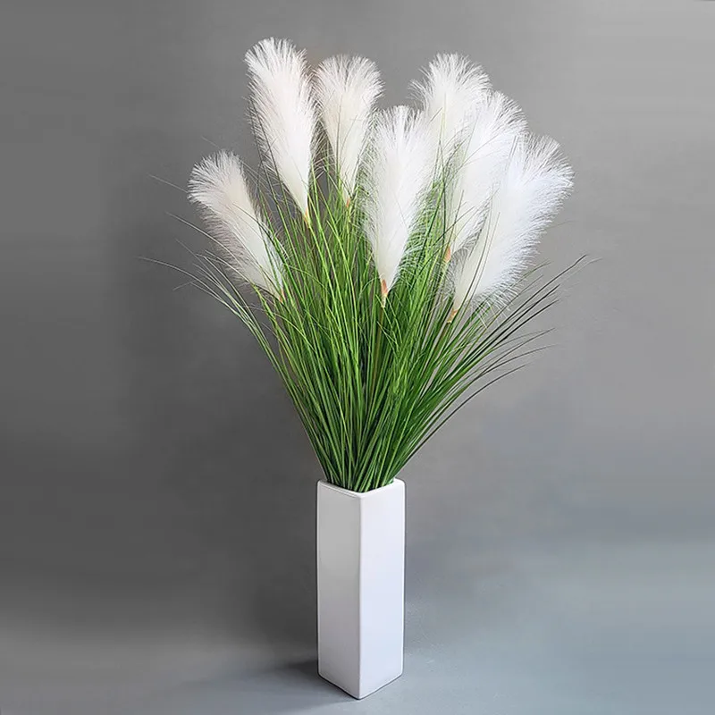 90CM 5Fork Large Artificial Reed Grass Plants Plastic White Wedding Flower DIY Material Office Home Decoration Accessories