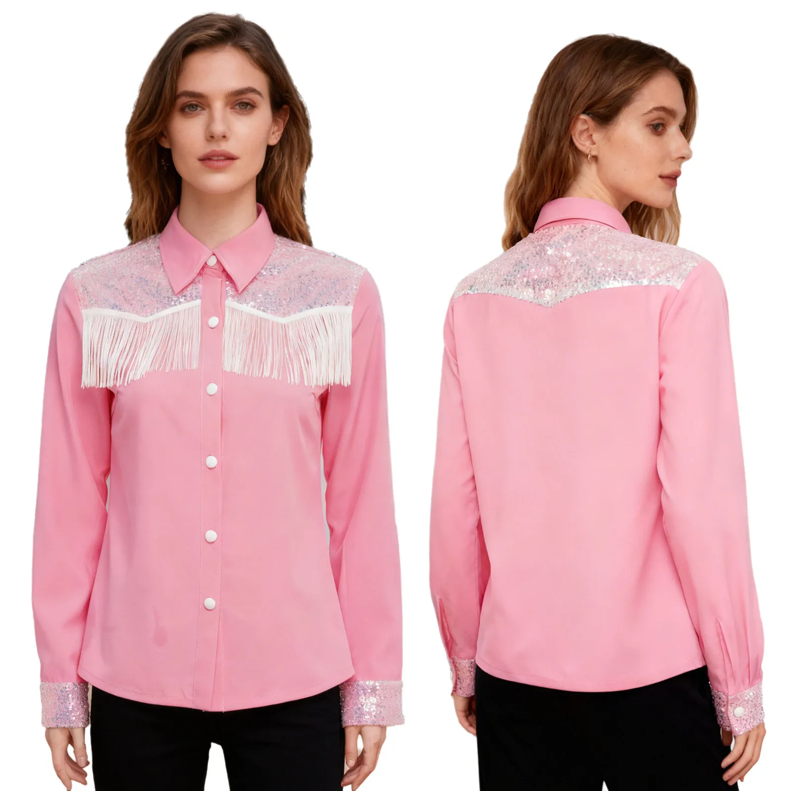 

Women Cowgirl Hippies Folkloric Vintage Shirt Long Sleeve Cowgirl Button Down Blouse Tops for Daily Wear Party Raves Dance Wear