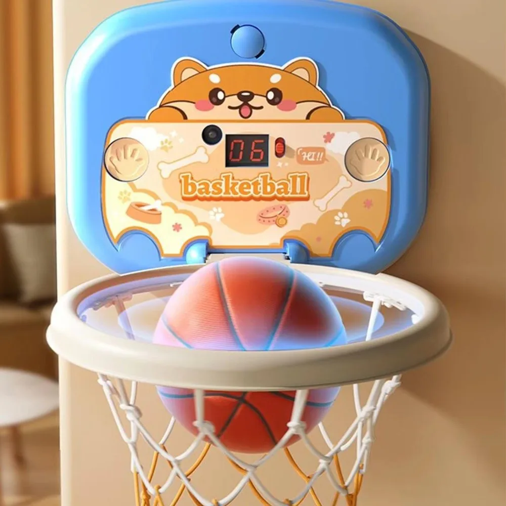 Faltbares Baby-Basketball-Spielzeug-Set, Cartoon-Tier, ohne Bohren, Installation, Mini-Basketballkorb, aufblasbarer Ball, scorebrett