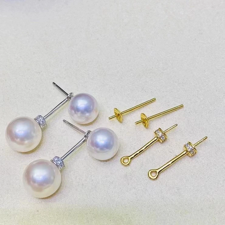 

Wholesale 925 Sterling Silver Earrings Mount Findings Settings Base Mounting Parts Accessory for 8-9mm Pearls 10 pairs/lot