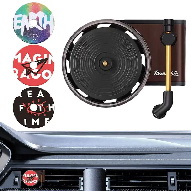 Car Air Diffuser Portable Record Player Car Air Freshener Turntable Perfume Diffuser Reusable Car Essential Oil Diffuser Car