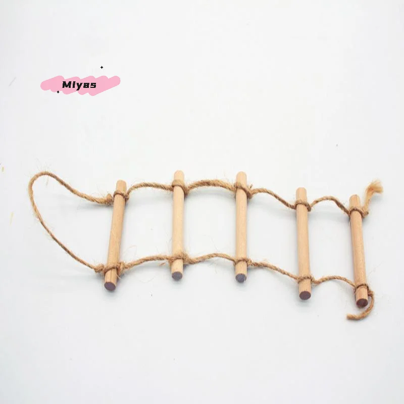 1 stuks mini houten henneptouw hangende ladder voor poppenhuis huisdier tuinieren - poppenhuis accessoire miniatuur scène model speelgoed