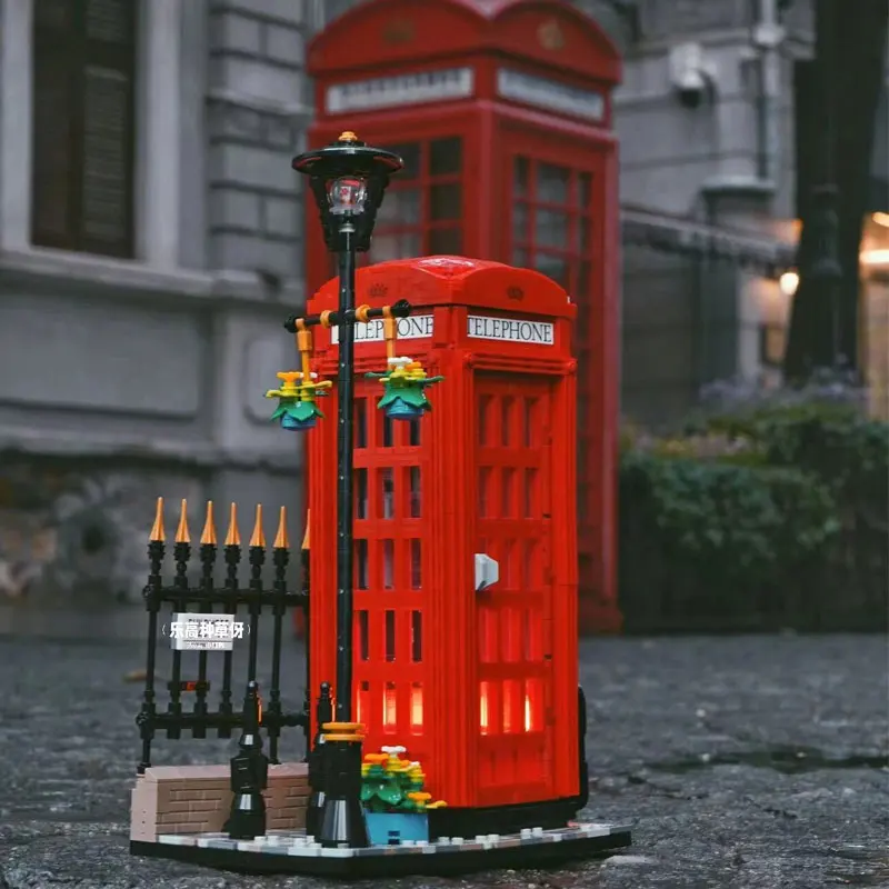 1460Pcs City Classic Red London Telephone Box Building Blocks Compatible with 21347 landmark Bricks Toys for Kids Birthday Gifts