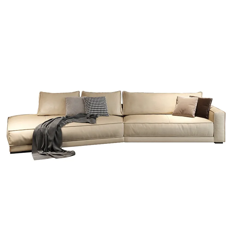 

Italian minimalist sofa leather first layer cowhide