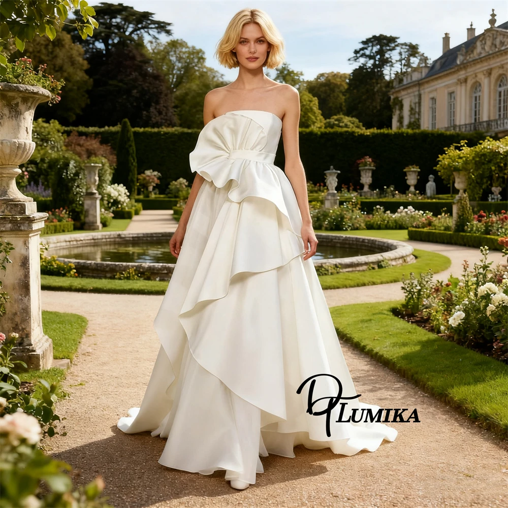 

DTLumika New Designer Wedding Dress, Strapless Long Chiffon Tiered Long Bride Dresses Customized Womens Maxi Bridal Gown