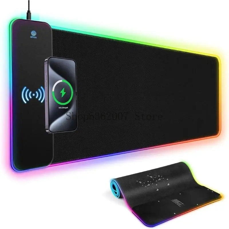 

LED Gaming Mouse Pad with 15W Wireless Charging Rubber Base Computer Keyboard 40JB