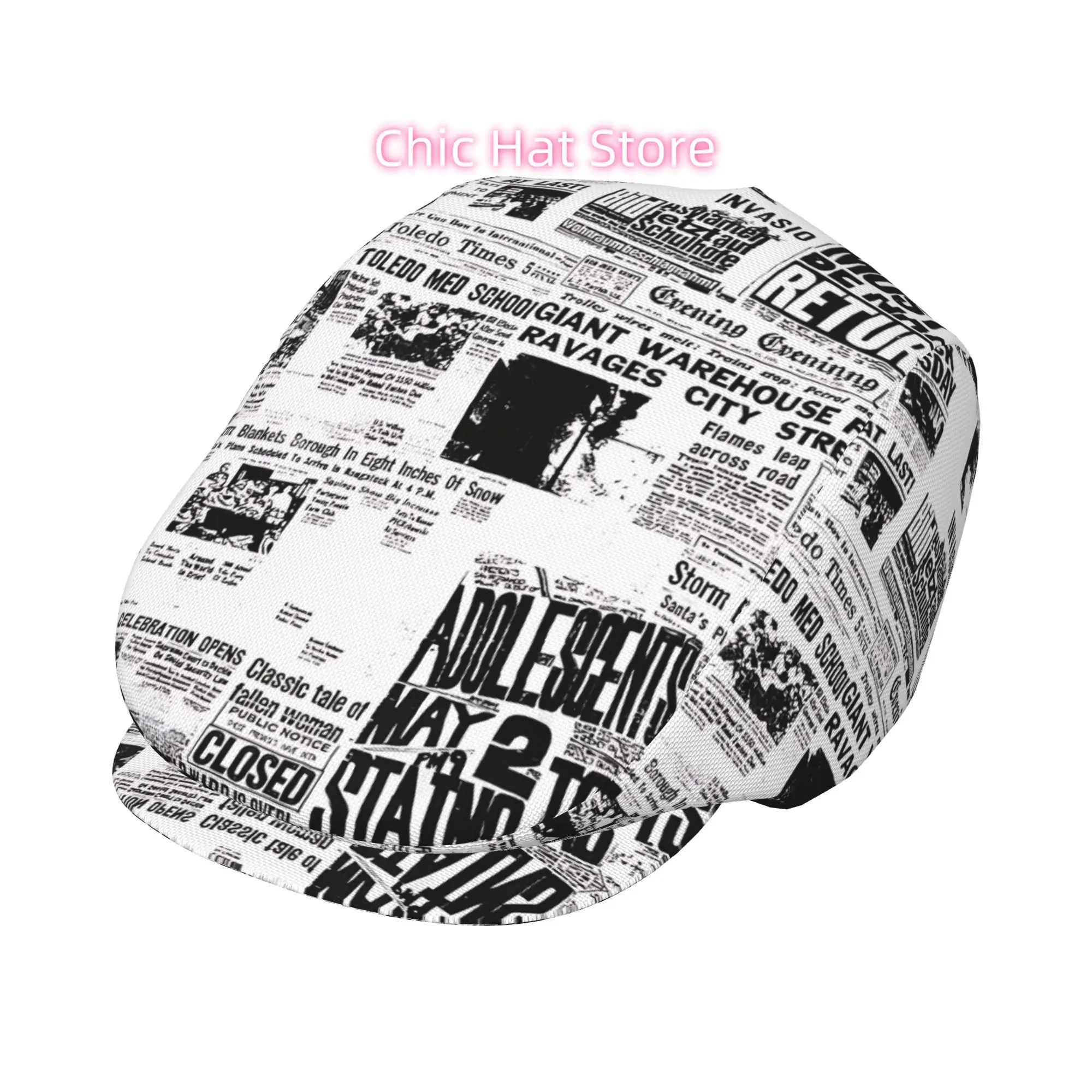 2D Flat - 1pc of Black And White Press Clippings Designed for Journaling, Featuring an All-Over Print on Flat-Top Hats Suitable