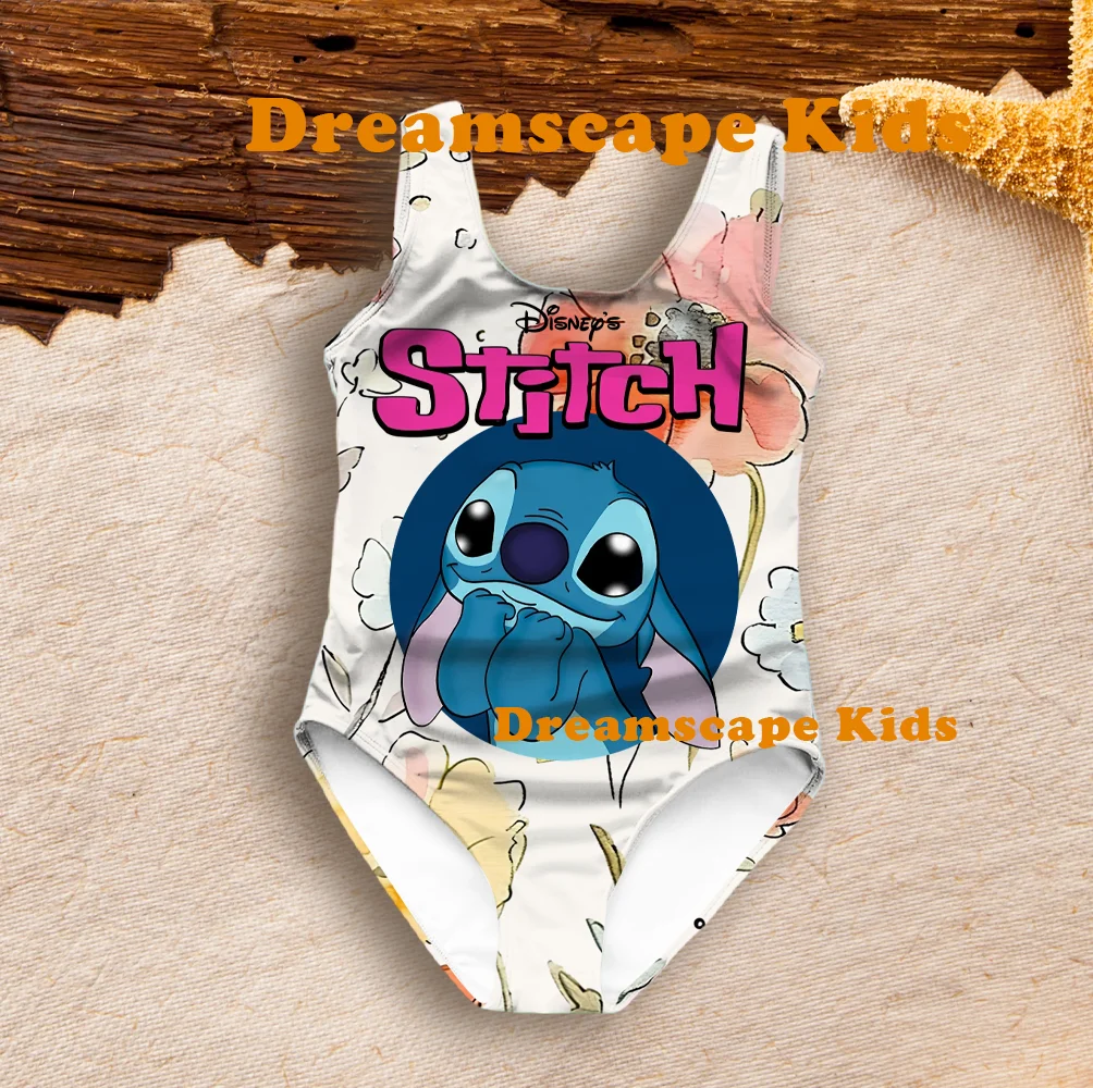 2024 New Style Y2k Disney Stitch Cute Cartoon Illustration 3D Printing Summer Swimsuit Cute Style Girls Swimming Clothes