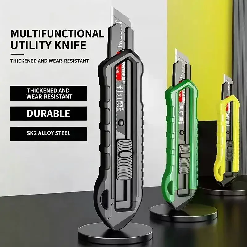 1 Pc Heavy Duty SK2 Alloy Steel Utility Knife Non Slip Wear Resistant Handle for Home DIY Office Cutting & Craft Tool