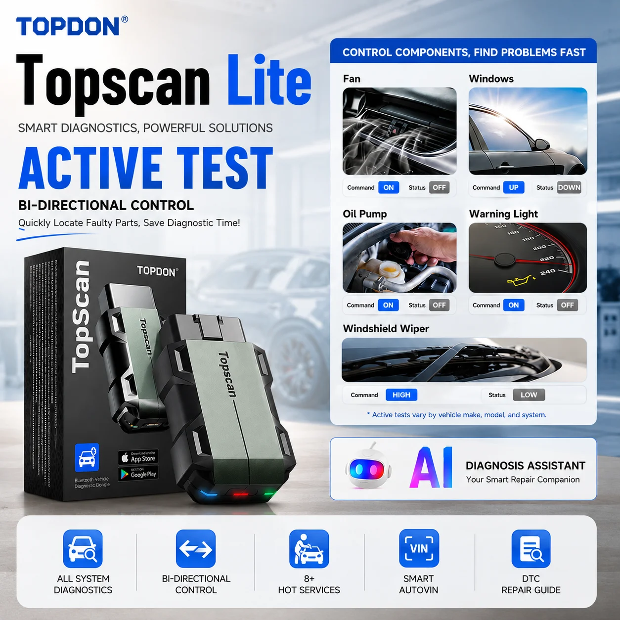 TOPDON TopScan Lite Scanner Smart Diagnostic Tool DTC Repair Guide Bluetooth OBD2 Code Reader Full System Active Test