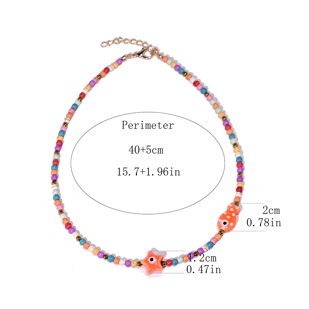Ceramic Fish Necklace for Women Artificial Turquoise Beads Star Devil\'s Eye Choker Necklace Fashion Daily Wear Jewelry