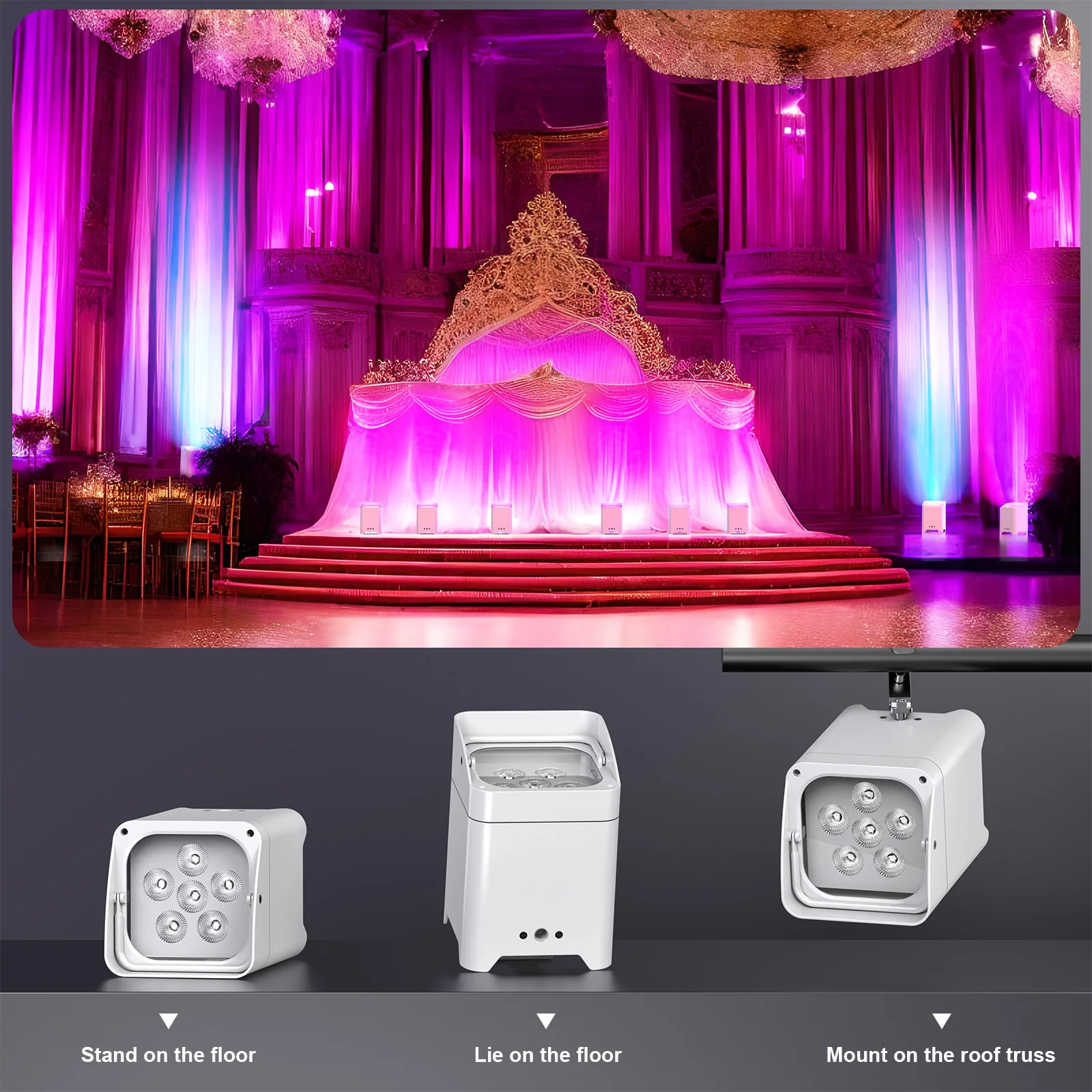 U'King 4PCS RGBWA+UV LED Par Light with Bag 6x18W DMX Stage Light Rechargeable Built-in Battery Wireless Par Light Dyeing Light