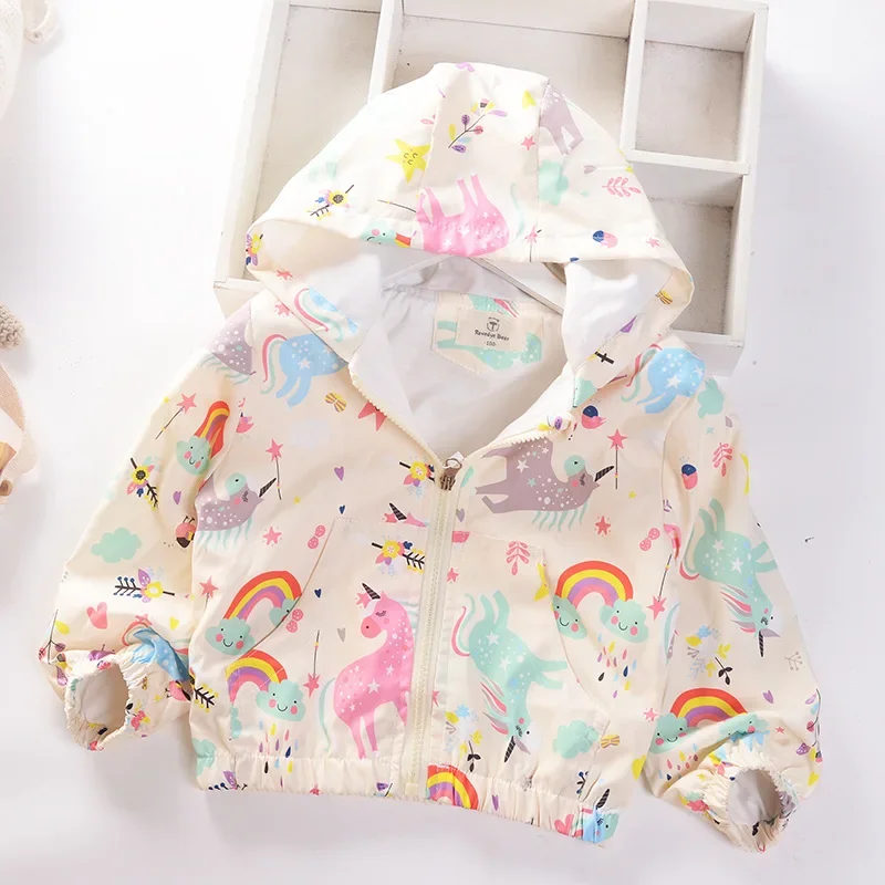 Fall Spring 2024 Cartoon Windbreaker Girls Hooded Stormsuit Children Jacket Cardigan Newborn Kids Coat Baby Outdoor Clothes 2-7y