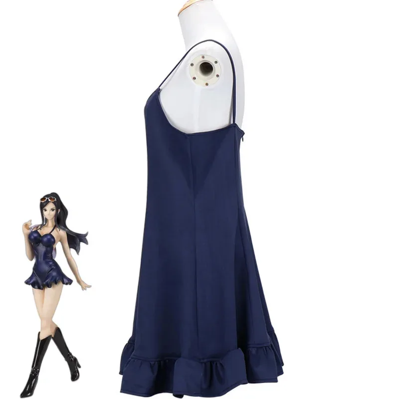 

Anime Nico Robin Miss All Sunday Cosplay Costume Dressrosa Arc Pirate Hunter Blue Sling Dress Sexy Woman Child Girl Party Suit 5
