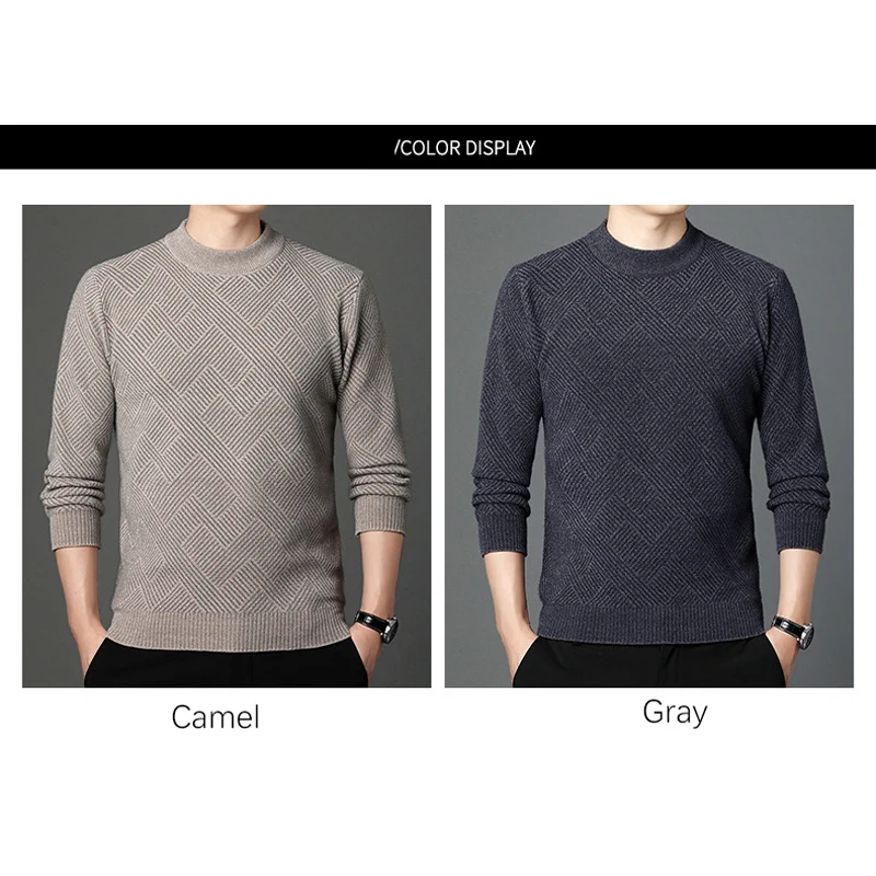 BROWON Sweaters for Men 2024 Autumn and Winter Mock Neck Men Sweater Casual Long Sleeve Solid Color Warm Pullovers Men Clothing