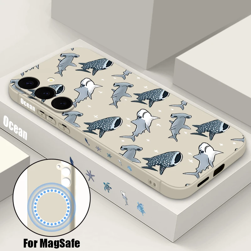 Hülle mit Hai-Muster für Samsung Galaxy S25 S24 S23 S22 Ultra Plus S24 S23 S20 S21 FE, weiche Silikonhülle mit Trageschlaufe und magnetischer Handyhülle