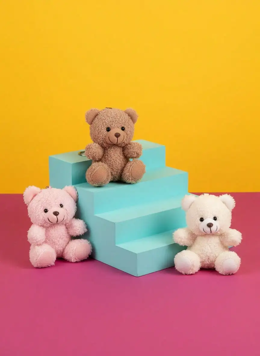 

Mini Plush Bear Keychain Pendant - Soft Curly Fur, 3 Colors for Bags, Phones, Car Keys