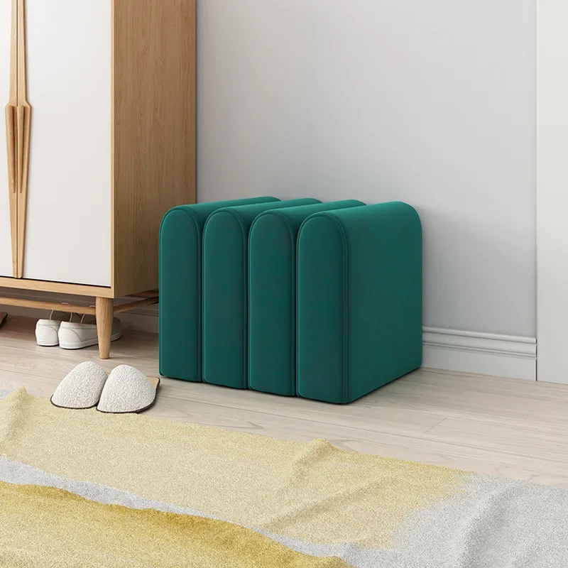 Shoe Change Stool for Living Room Fitting Room Bedroom Fashion Designer Sofa Foot Stool Frame Bed End Stool Flannel + Wood